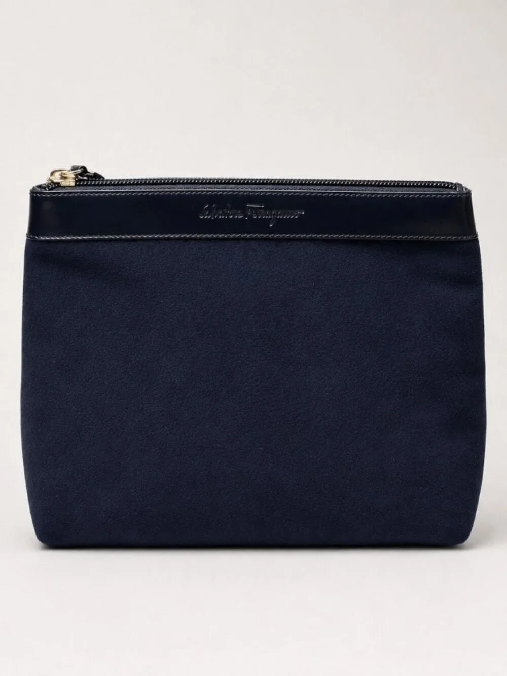 Salvatore Ferragamo Midnight Suede Look Cosmetic Travel Pouch Italy AU-22 9587